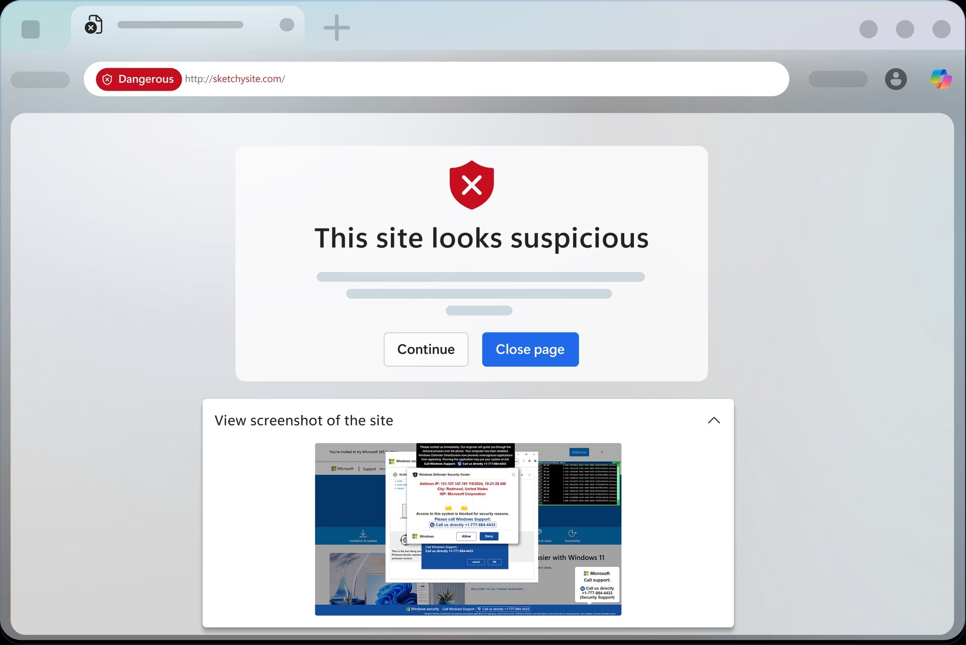 Edge ポップアップ警告