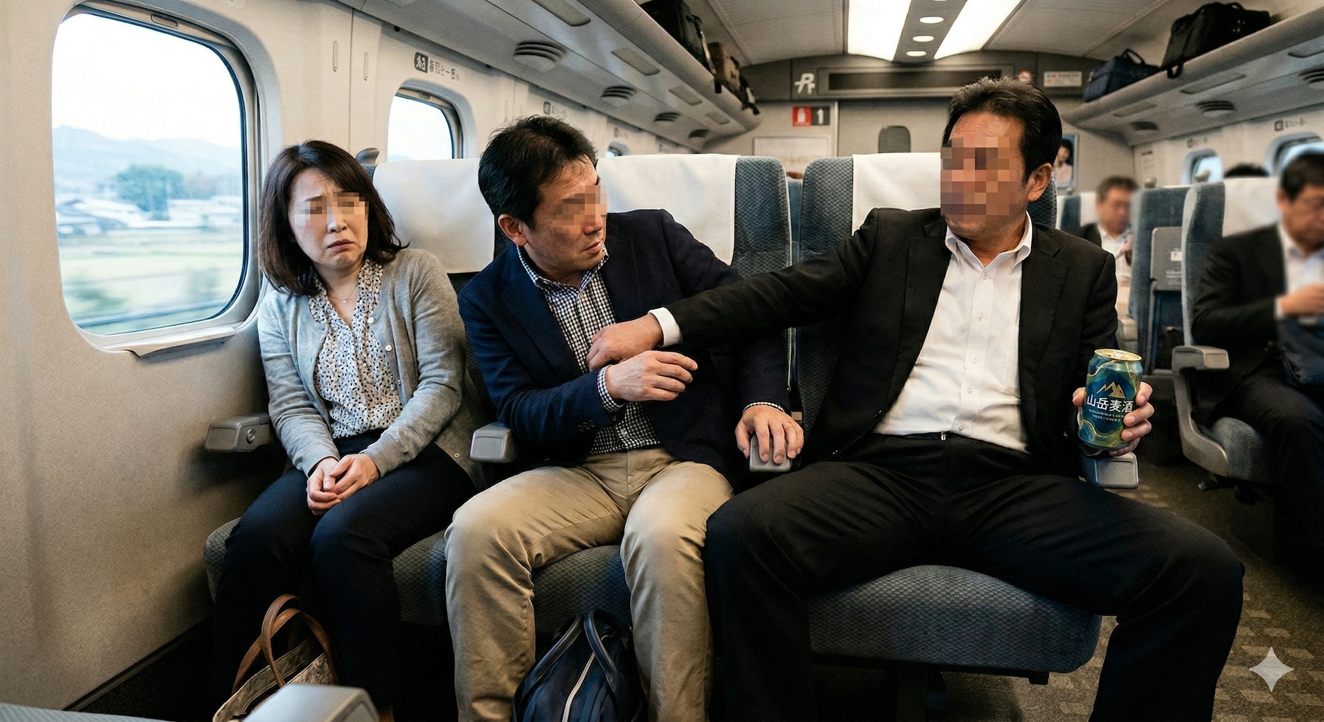 車内でのトラブルは当事者同士で解決しようとせず、早めに車掌に相談することが安全です ※Google Geminiにて作成