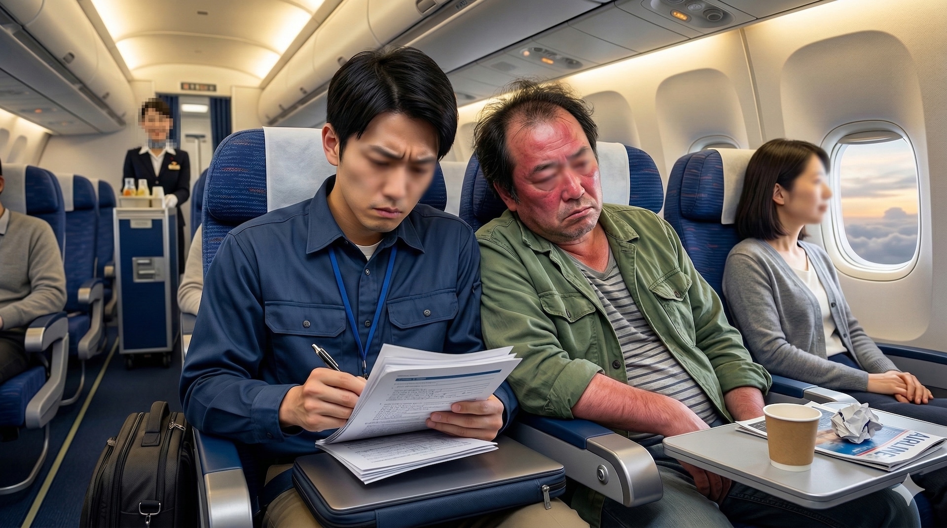 飛行機で隣になった酔っ払いが寄りかかってくる→注意したら「俺だって狭いんだよ」と声を荒げ…