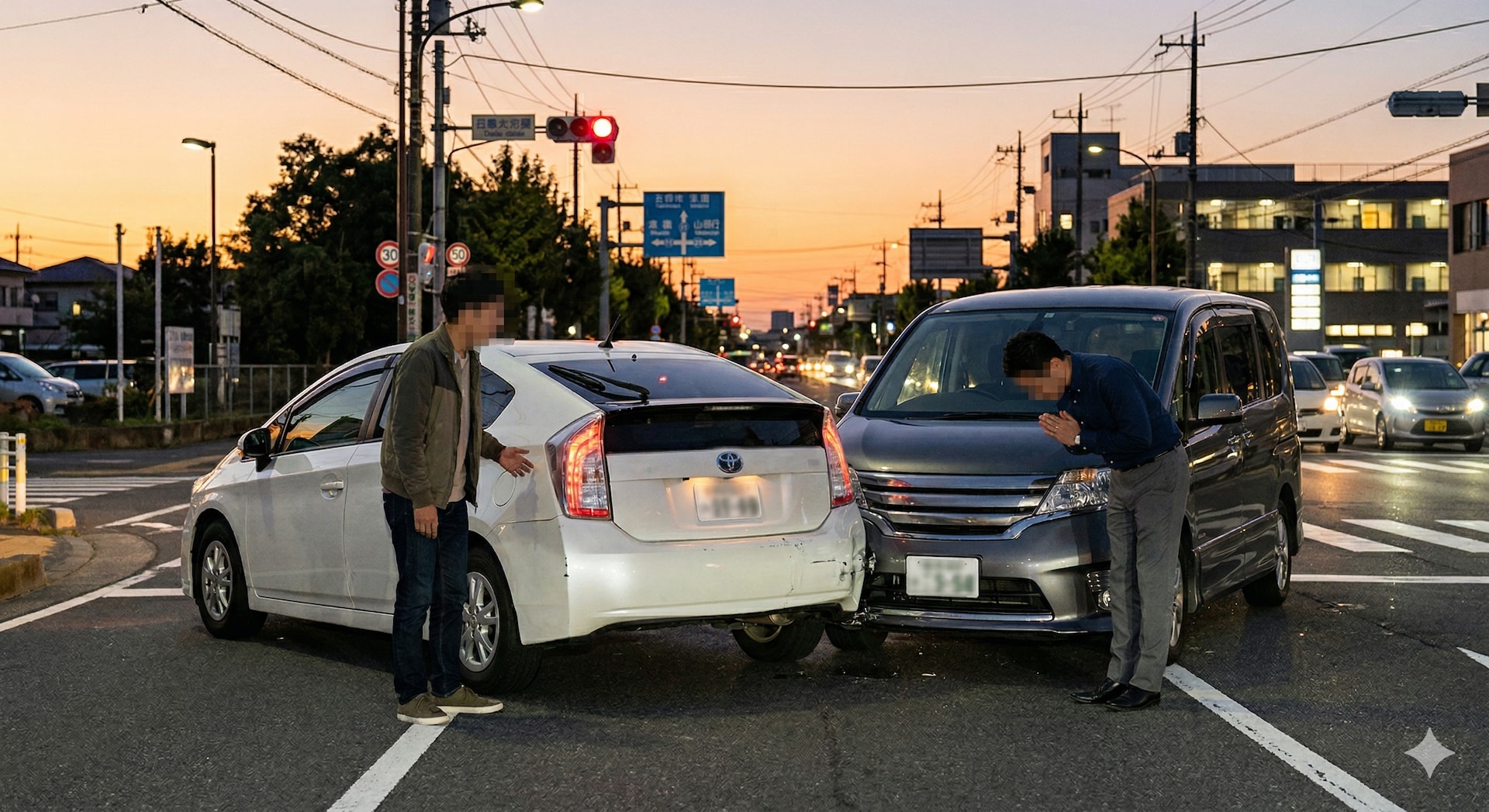 もらい事故に遭った際は、まず安全確保をしてから警察に連絡しましょう　※Google Geminiにて作成