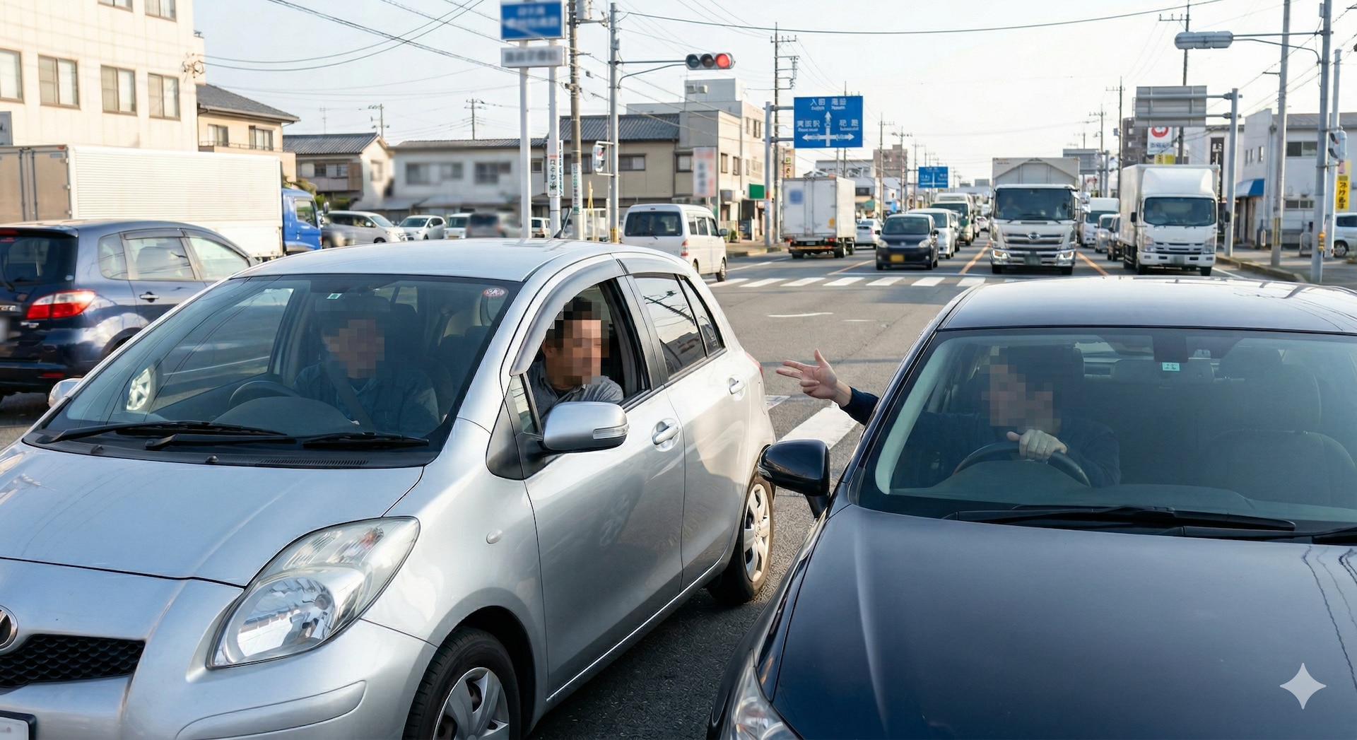 危険な運転手には注意したくなりますが、トラブル回避のためには距離を取るのが正解です ※Google Geminiにて作成