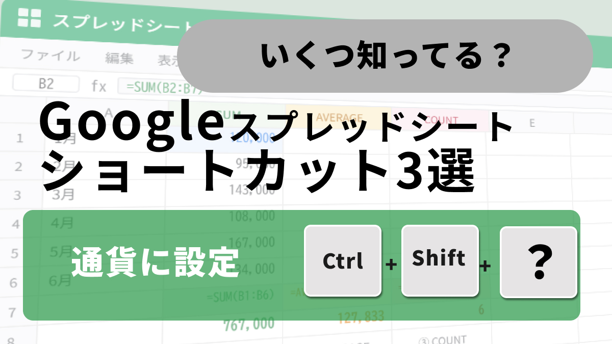Googleスプレッドシートで通貨単位やパーセント表記を一瞬で整えるショートカット解説記事イメージ
