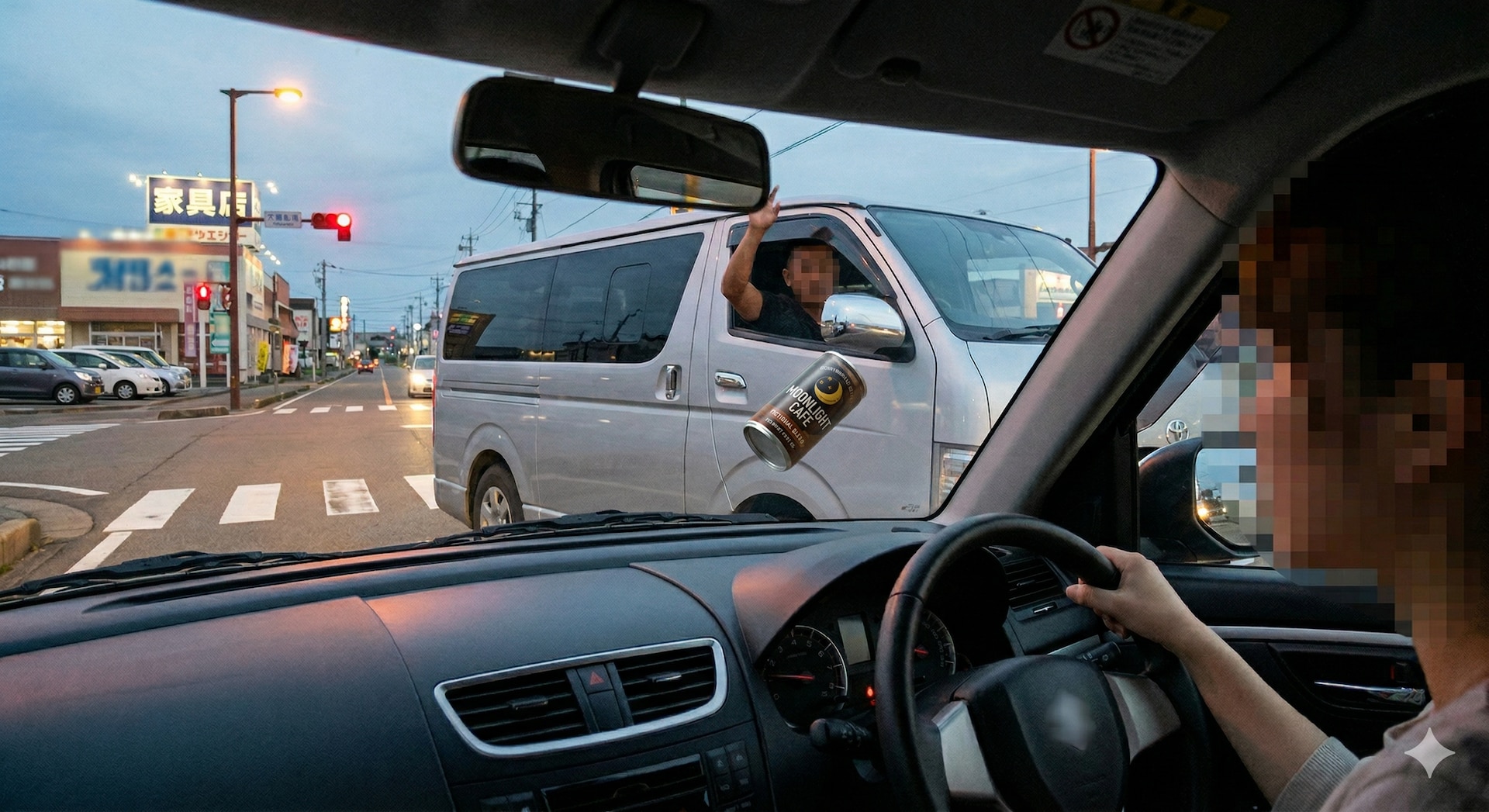 無謀な運転をする相手にはクラクションを鳴らさず、自ら関わらないことが大切です ※Google Geminiにて作成