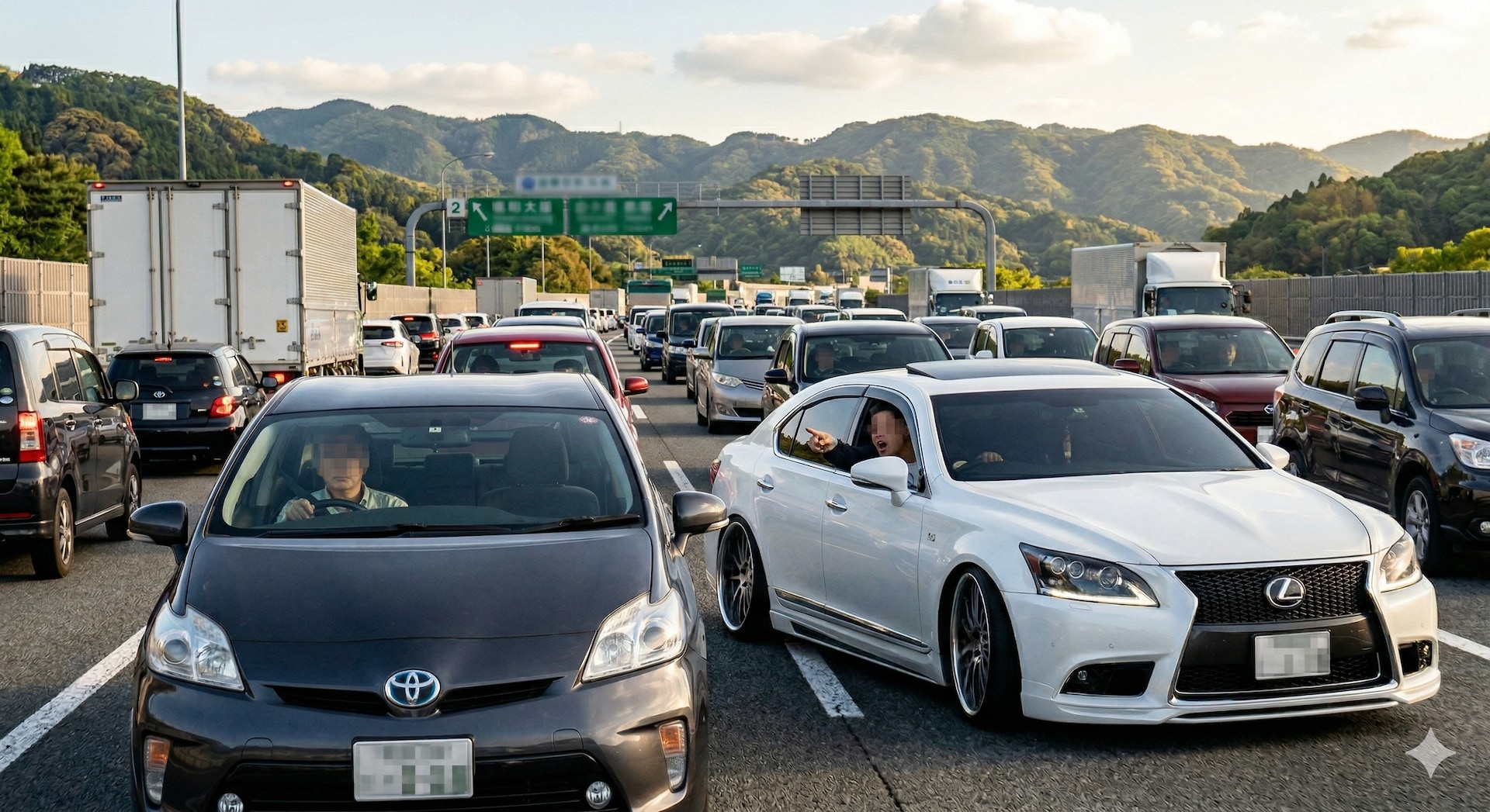 煽り運転には張り合わず、相手の好きなようにさせて道を譲るのが一番の解決策です　※Google Geminiにて作成