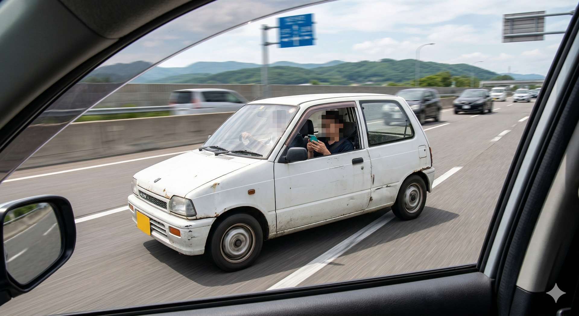 異常な動きをする車を見かけたら、絶対に近づかず距離を取りましょう　※Google Geminiにて作成