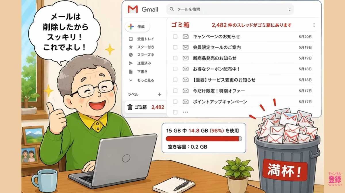 容量節約術3：ゴミ箱を空にして完全に削除する「アーカイブはNG」