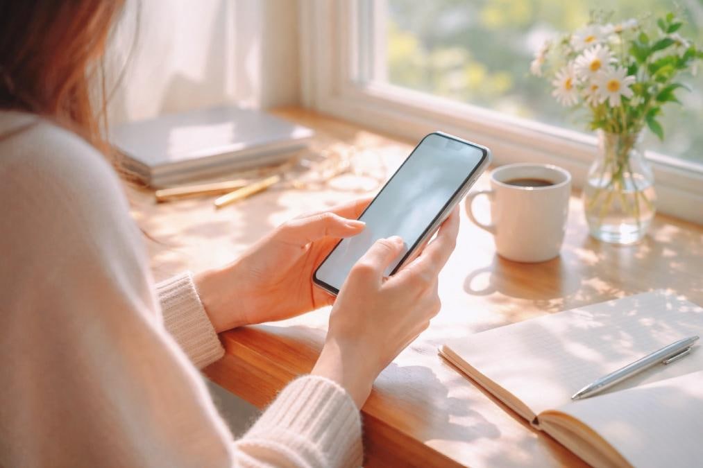 スマホを見る女性