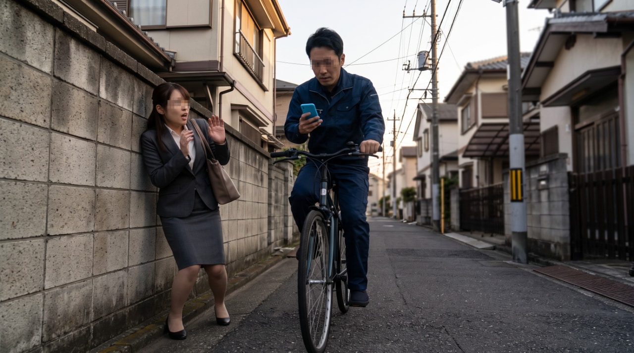 スマホ運転自転車とあわや衝突!狭い道での自衛方法
