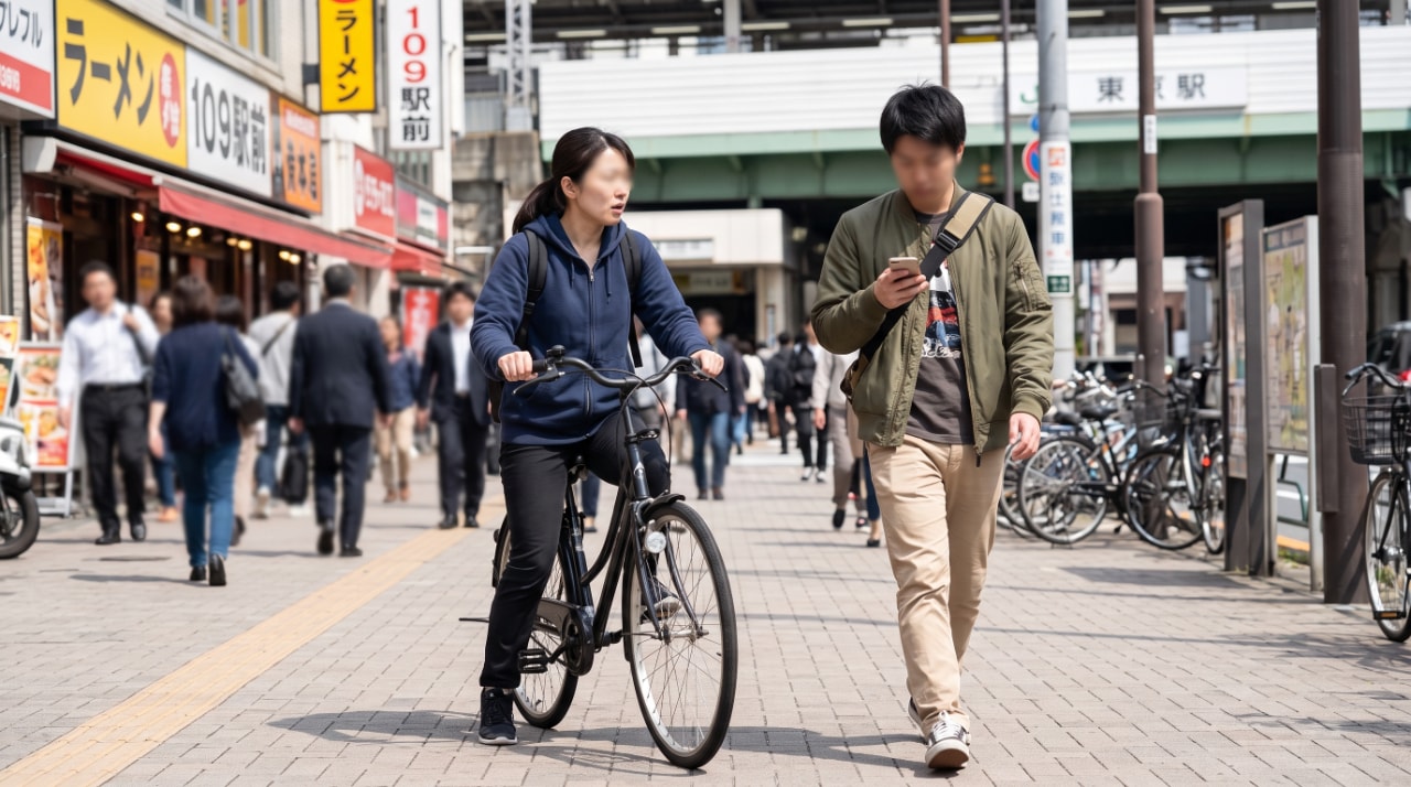歩きスマホの急な進路変更!自転車走行時の事故防止と自衛策