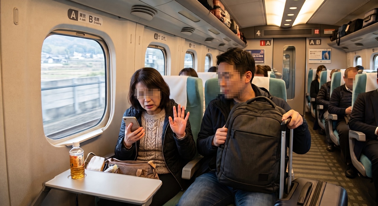 新幹線でキープしていた自由席に外国人男性が着席!つたない英語で粘り強く解決