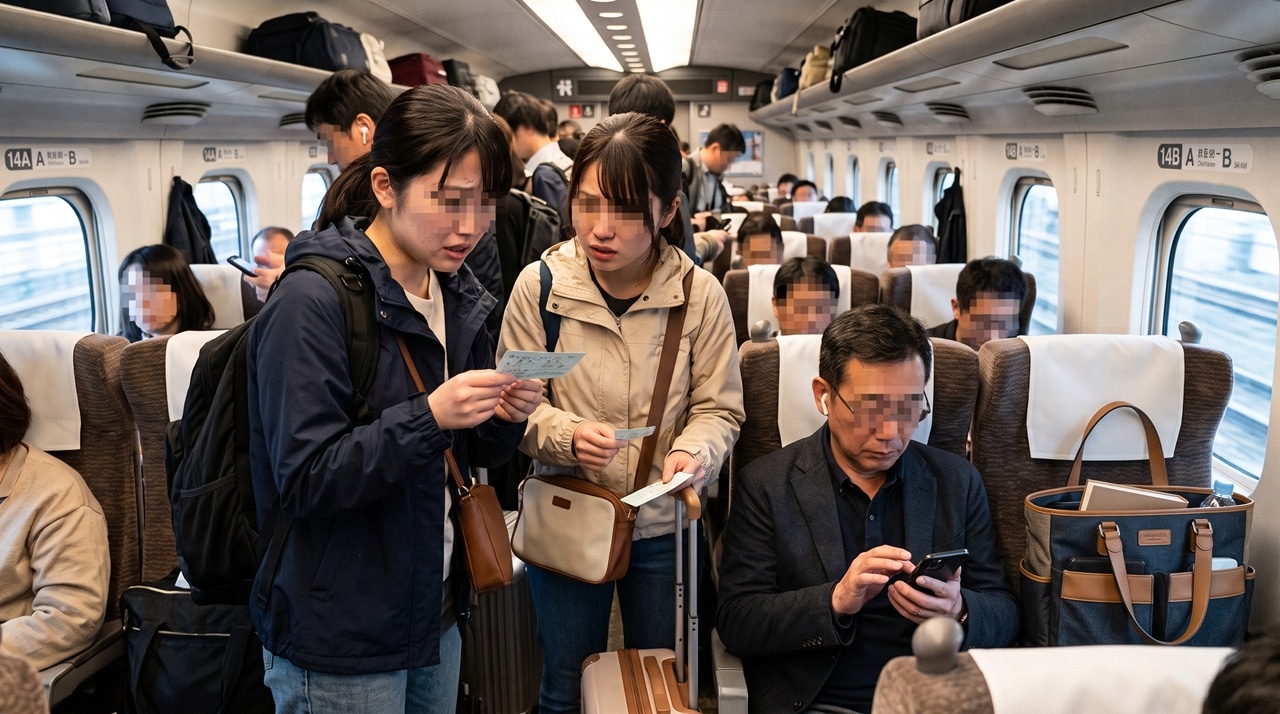 新幹線の指定席をイヤホン男が占領!混雑する通路で立ち往生した悲劇