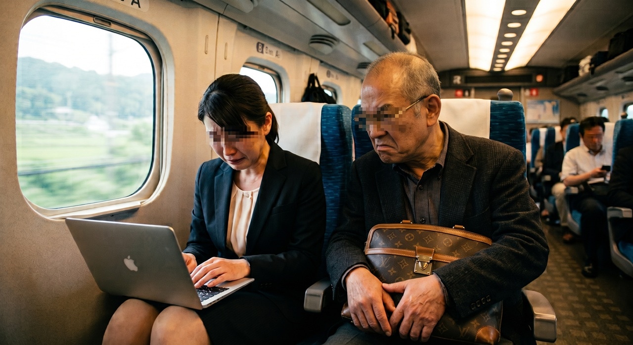 新幹線でのPC作業に隣人が激怒！車掌の毅然とした警告で撃退