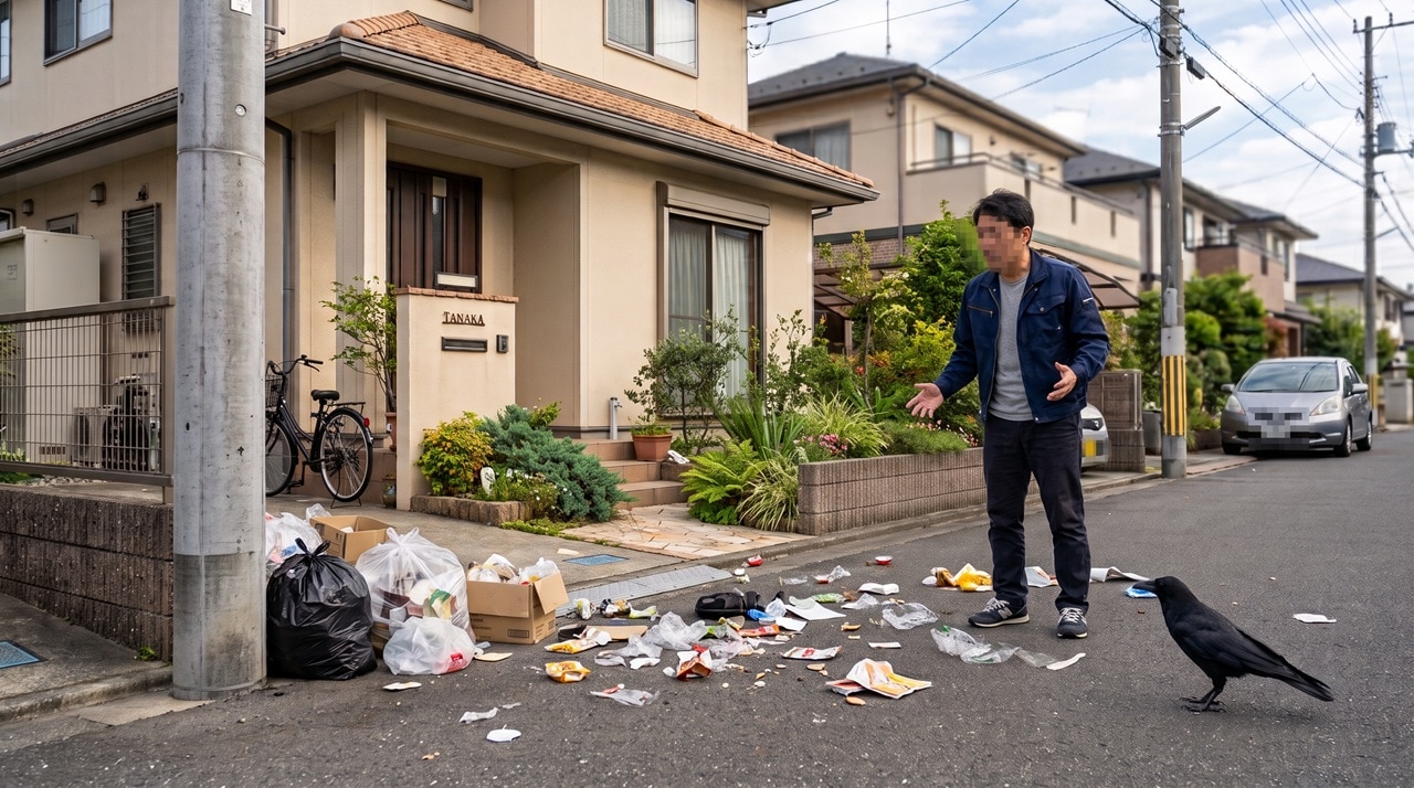 収集日の勘違いでカラス被害!道路に散乱したゴミと近所の視線