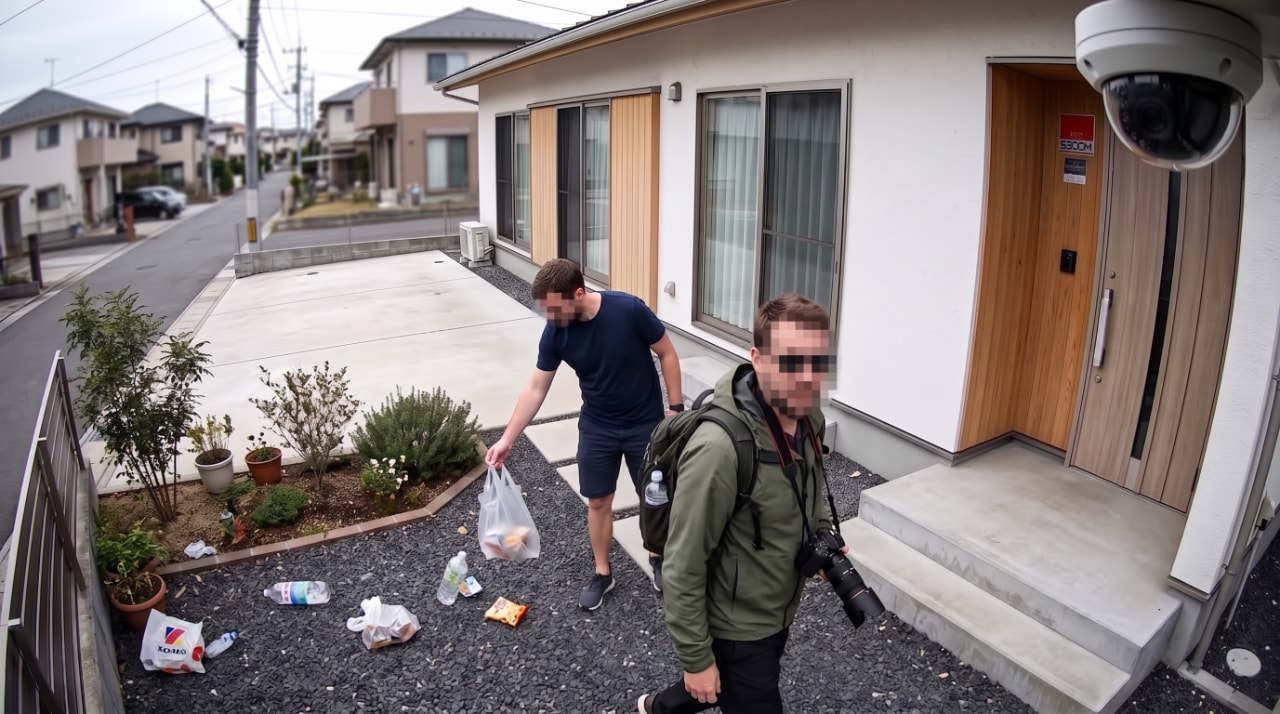 ゴミを散らかす外国人観光客の防犯カメラ画像