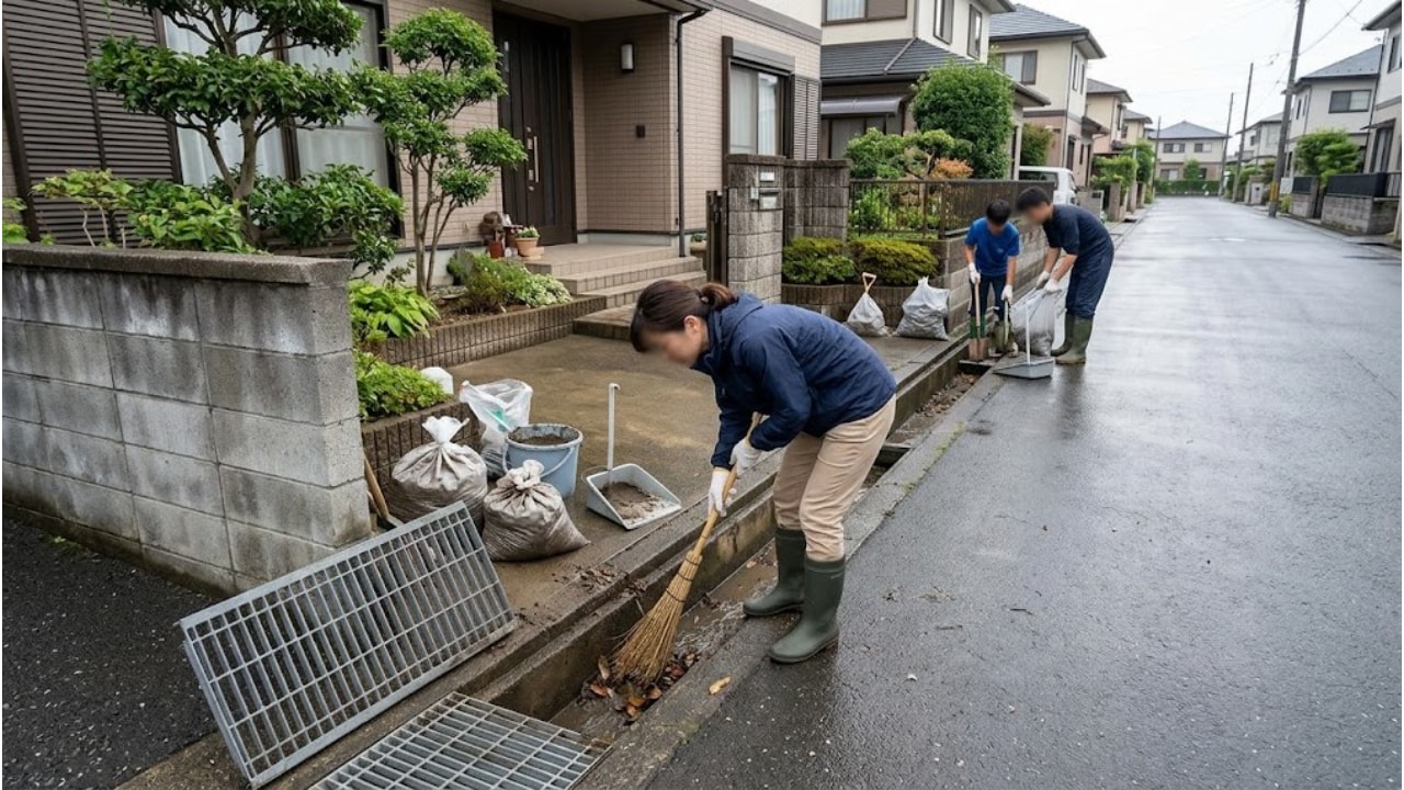 道路冠水で自宅待機!今後の対策として側溝清掃を行ったエピソード