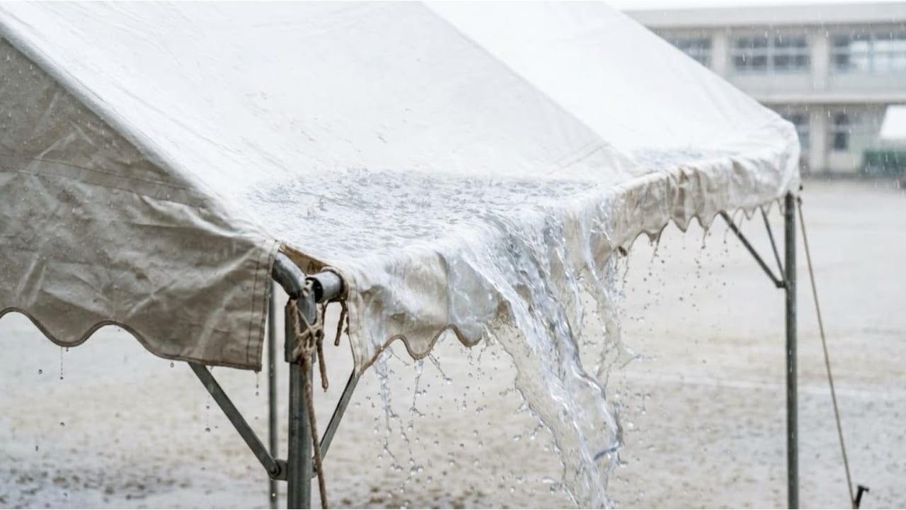 テントの溜まり水が一気に直撃！周囲の協力と排水対応で乗り切る