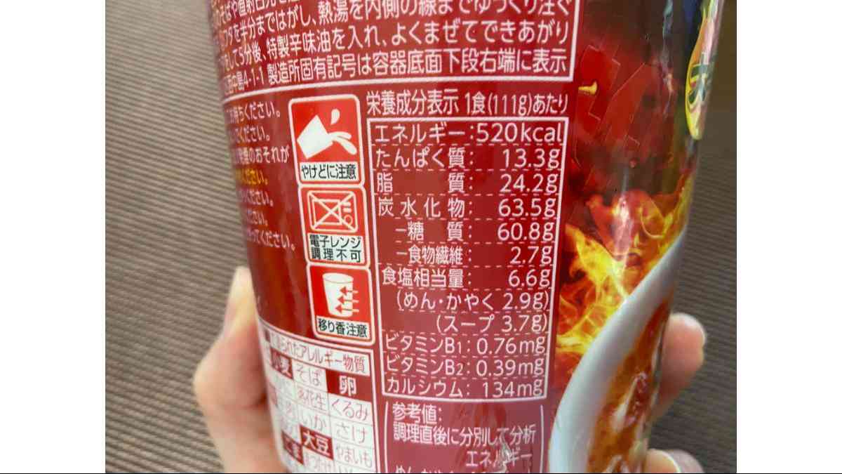 ファミマの「味仙本店監修台湾ラーメン」の栄養成分表示