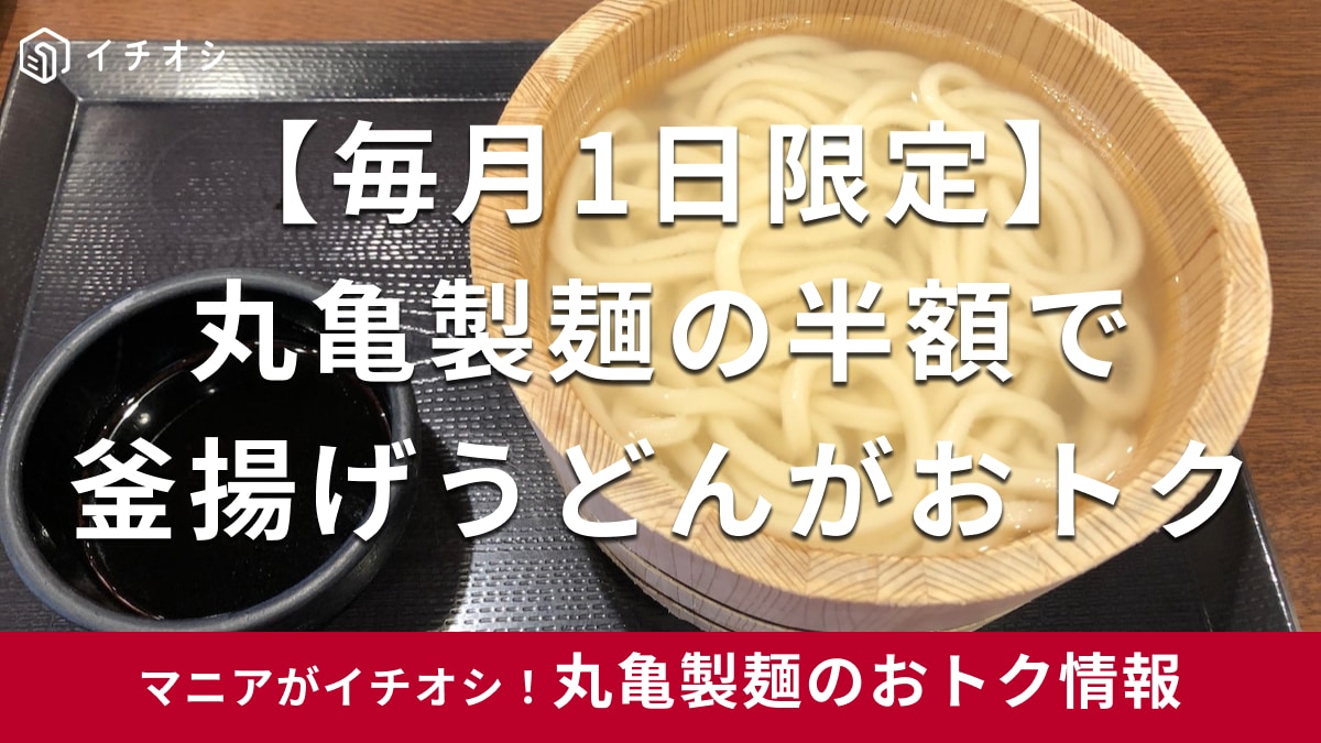 【次回9月1日】毎月1日は丸亀製麺「釜揚げうどん」が半額で並180円！持ち帰りはできる？裏ワザ紹介も