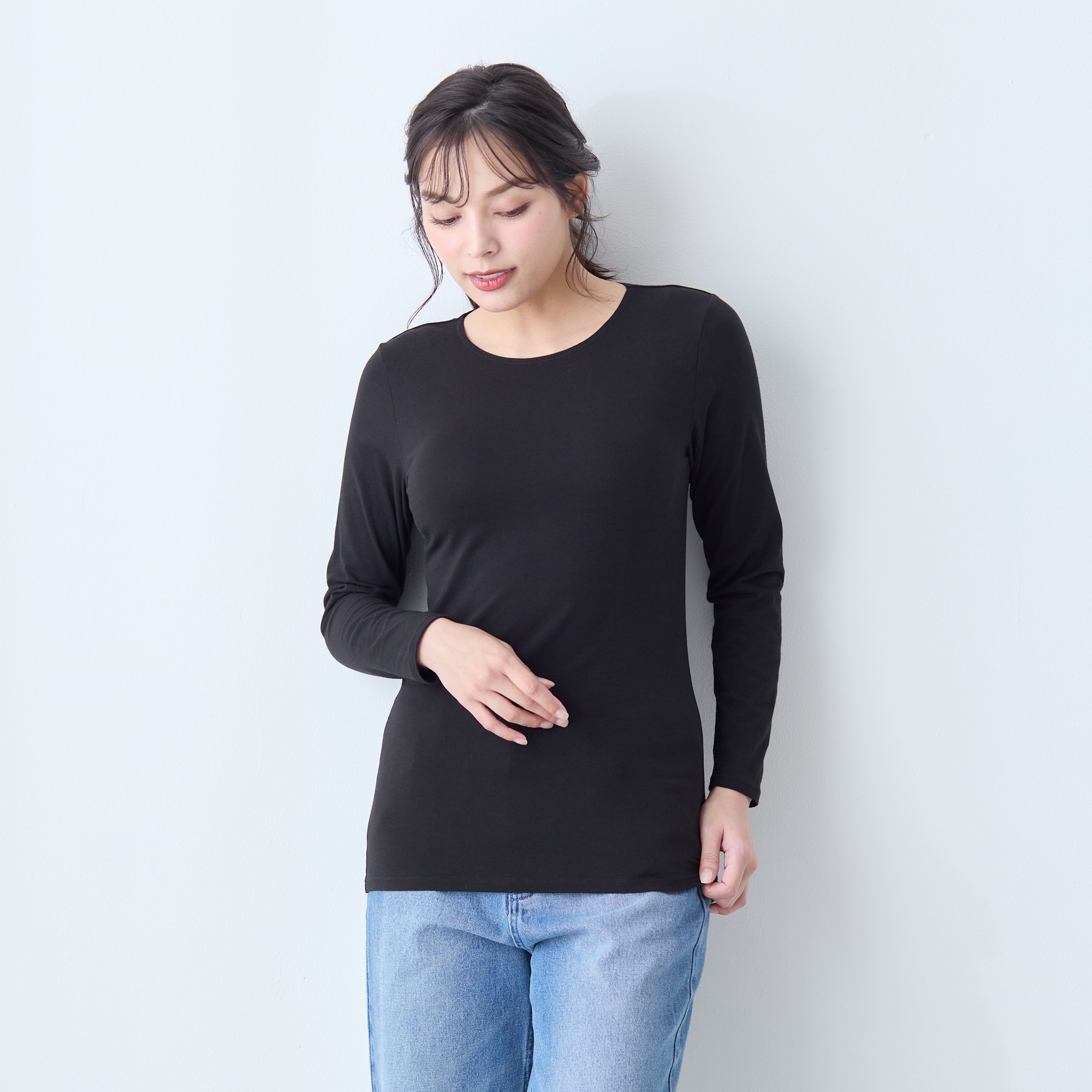 ホットコット/Hotcott 綿混あったかインナー・ナローネック長袖レディース