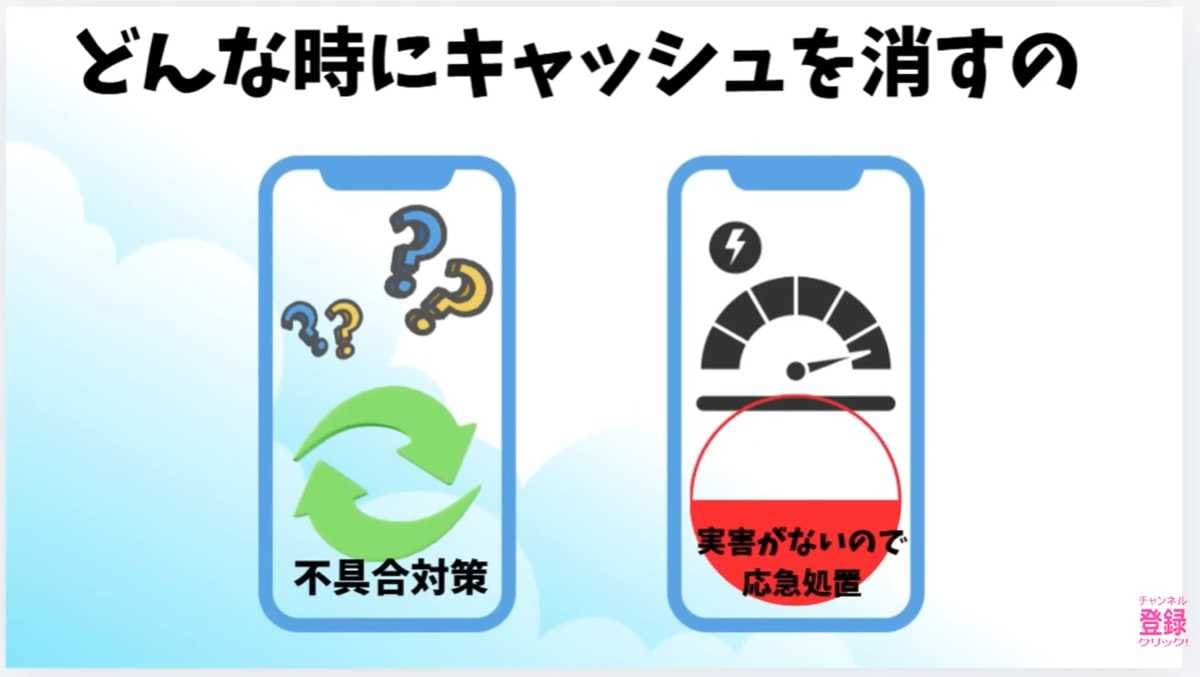 「キャッシュ削除」が有効なのは不具合対策や容量不足の応急処置