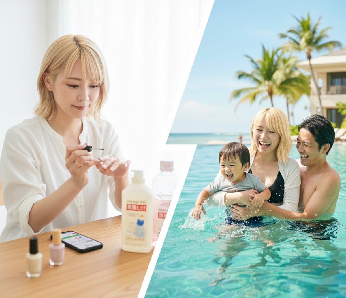 パート代5万円・30代ママの節約術！気分上げのハイトーン髪色＆子供が喜ぶ旅行のため、セルフネイルやPB＆特売で徹底カット