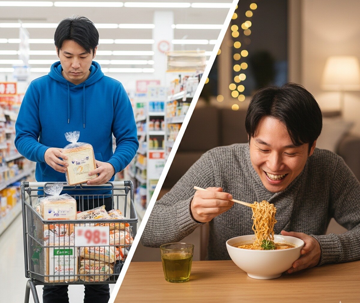 年収200万未満・30代独身男性のリアル節約飯！激安麺とPB食パンをポイント倍デーにまとめ買い、冬は袋麺で小さな贅沢