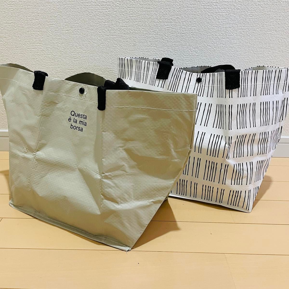 まとめ買いに理想的！100円で買えるダイソーの折りたたみショッピングバッグ！