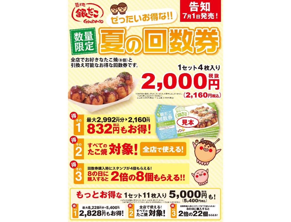 【銀だこ】最大2828円お得な「夏の回数券」が数量限定で7/1に新登場！PayPayを使うと更にお得！