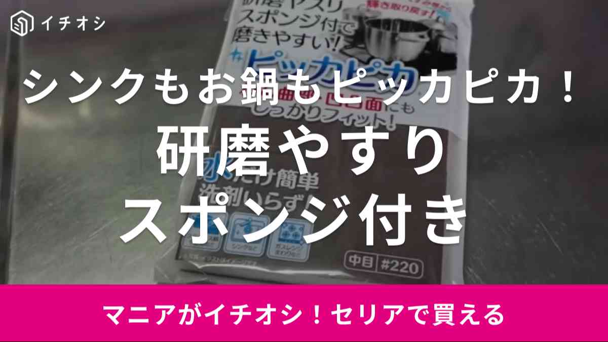 キッチンに1つ用意して損はなし！【セリア】研磨ヤスリスポンジは水だけで頑固な汚れもするっとキレイに！