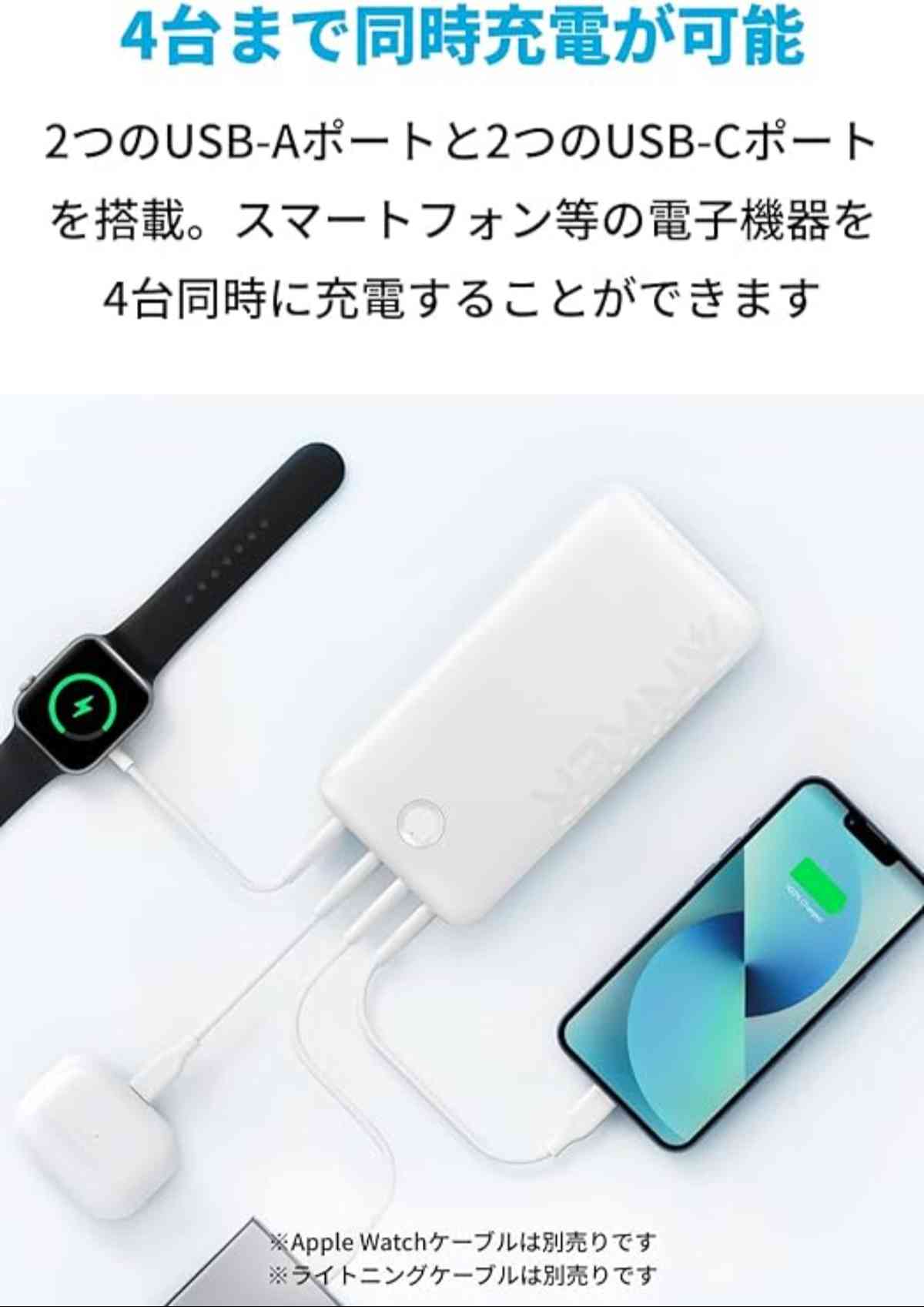 Anker347 Power Bank (PowerCore 40000)は4台同時充電可能