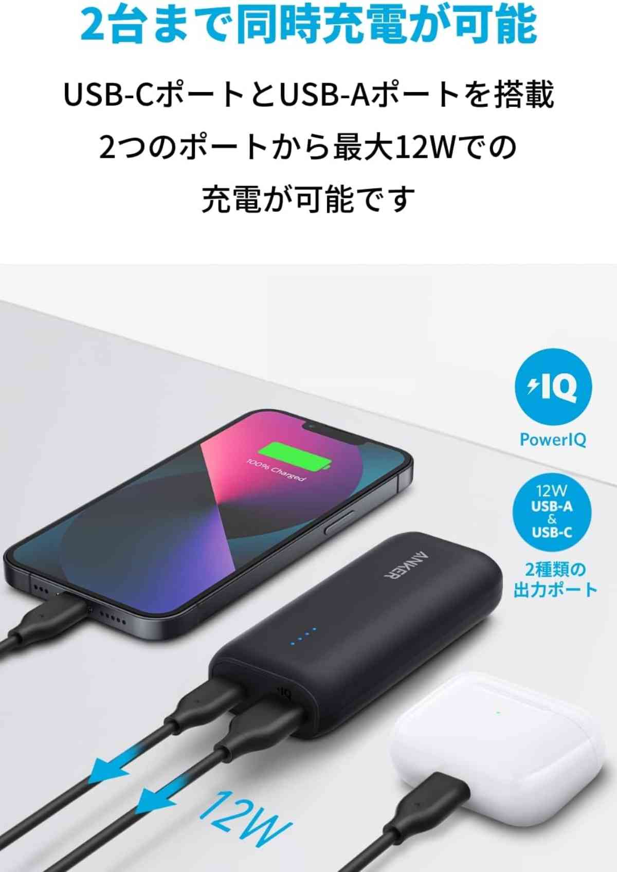 アンカーのモバイルバッテリー「Anker 321 Power Bank (PowerCore 5200)」はパワフルで2台同時充電もOK