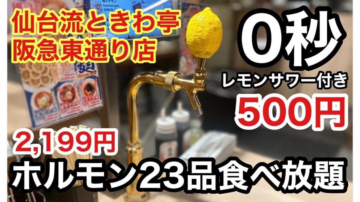 大阪【仙台流ときわ亭】目の前のサーバーでおかわりする「0秒レモンサワー」付き！ホルモン23品食べ放が2199円！《動画》