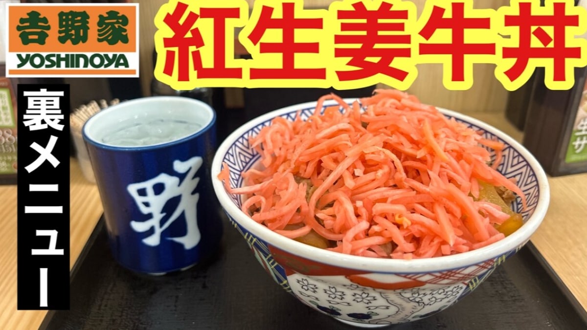 【吉野家】裏メニュー「紅生姜牛丼」がメッチャ旨い！紅しょうがマシマシで食欲もアップ《動画》