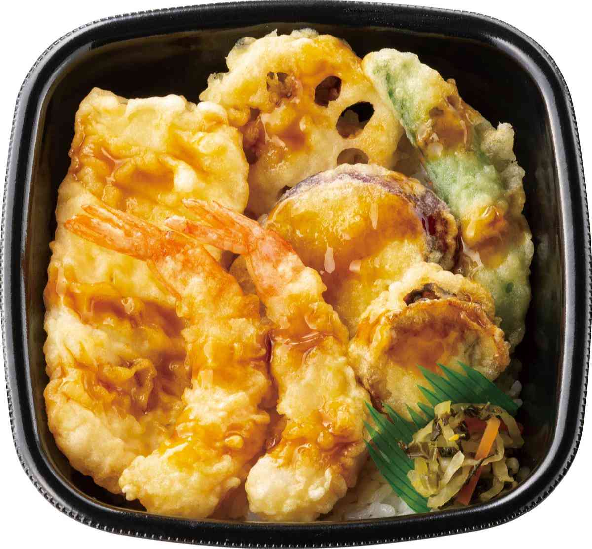 エビ2尾/イカ/ホタテ/野菜3種　海鮮天丼　620円