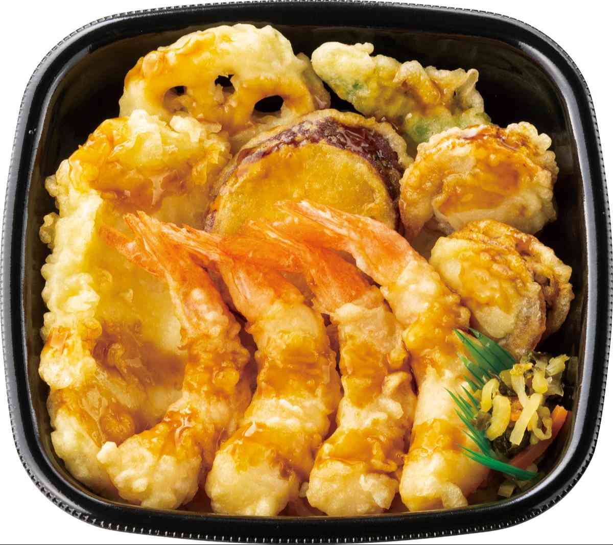 エビ4尾/イカ/ホタテ2コ/野菜3種　上・海鮮天丼　780円