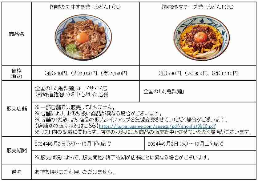 「焼きたて牛すき釜玉うどん」「粗挽き肉チーズ釜玉うどん」はこの秋おすすめのメニュー