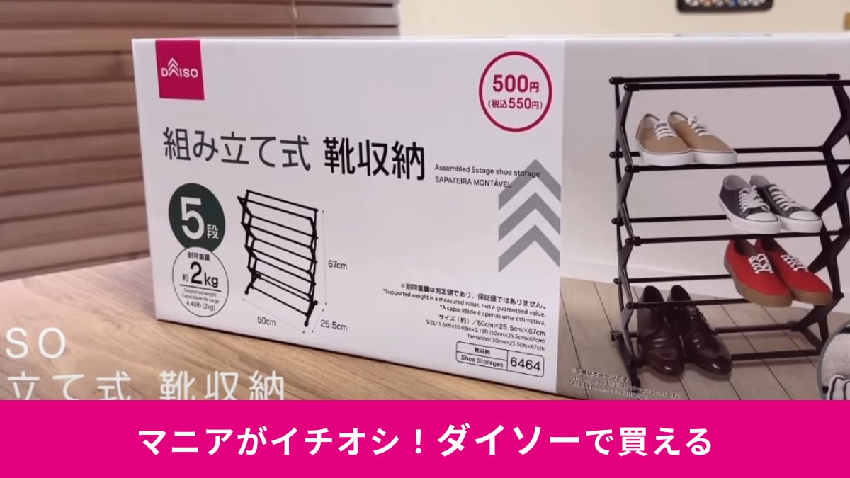ダイソー】これ550円なの!?「組み立て式 靴収納」は5段で使える
