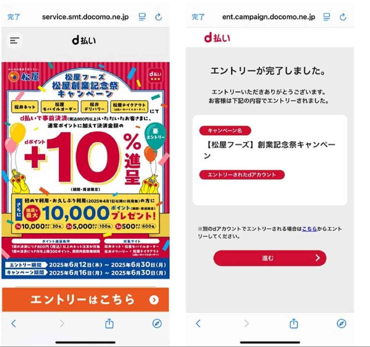 キャンペーンページから「エントリー」を押すだけ!