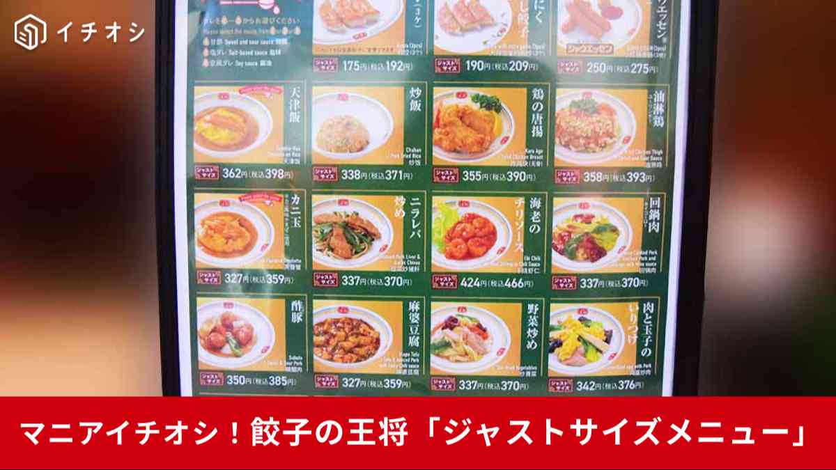 量も価格もお手頃!餃子の王将「ジャストサイズメニュー」が魅力的