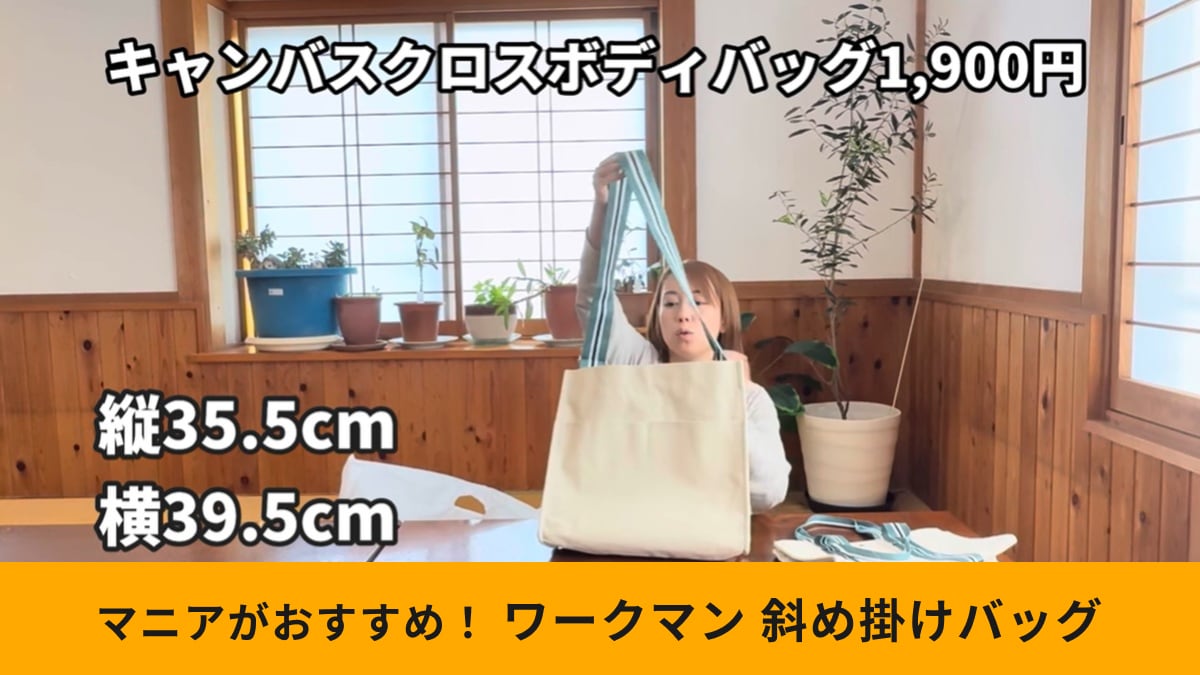 【ワークマン衝撃】1900円でこの大容量！「キャンバスクロスボディバッグ」は荷物が多い人の救世主
