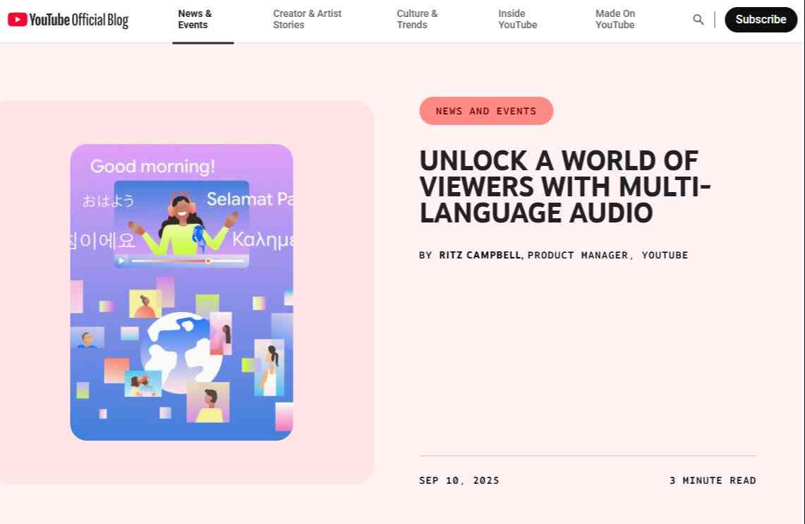 YouTube、生成AIによる動画の自動吹き替え機能