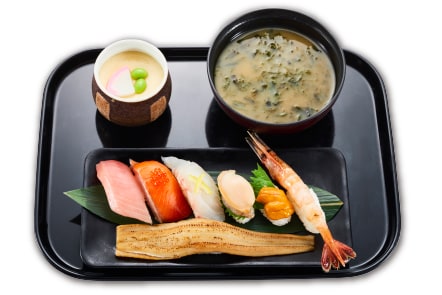かっぱの極み贅沢にぎり~秋の七貫~・茶碗蒸し・あおさの味噌汁セット
