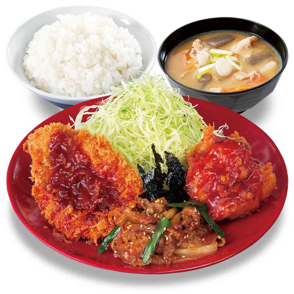 牛豚鶏のプルコギビビンカツ定食(温玉なし)