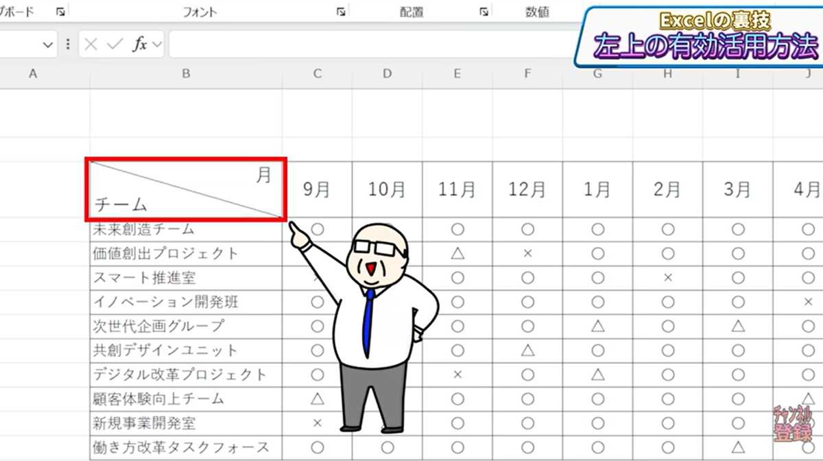 Excel超時短テクニック その5:斜め線と折り返しでタイトルを綺麗に表示