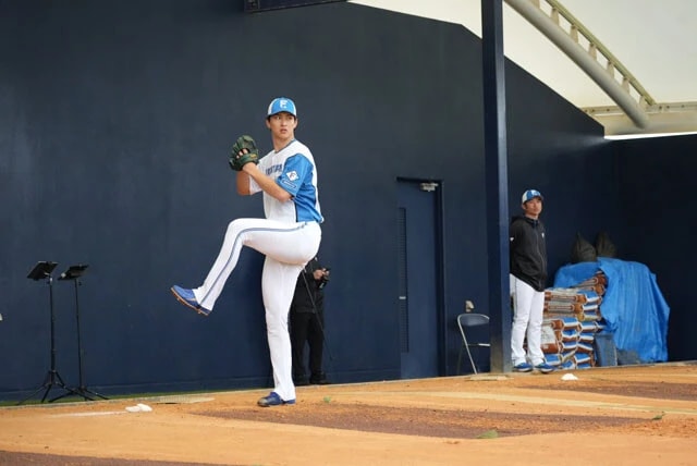 最も自信のある球はフォーク。「前に飛ばされない、一番安全な球」（撮影／週プレ編集部）