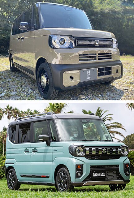 (上から)ホンダ「N‐BOXジョイ」vs スズキ「スペーシアギア」
