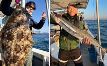 関西エリアの【船釣り特選釣果】ノマセ便で良型ヒラメ&大型サワラが同日ヒット!