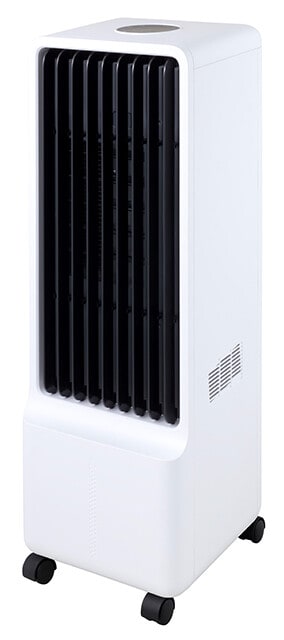 丸隆 コンパクト冷風扇　気化熱を利用して冷風を送る水タンクにペルチェ式冷却装置を組み合わせ、大幅な省エネ（電気代節約）とハイパワーを実現。3段階の風量調節機能、タイマーやおやすみモードも搭載。2万7280円