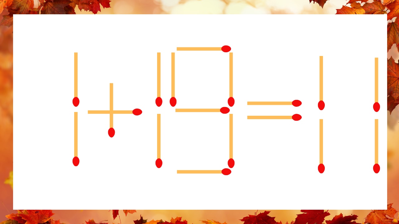 【マッチ棒クイズ】1本だけ動かして正しい式に:1+19=11?の問題画像