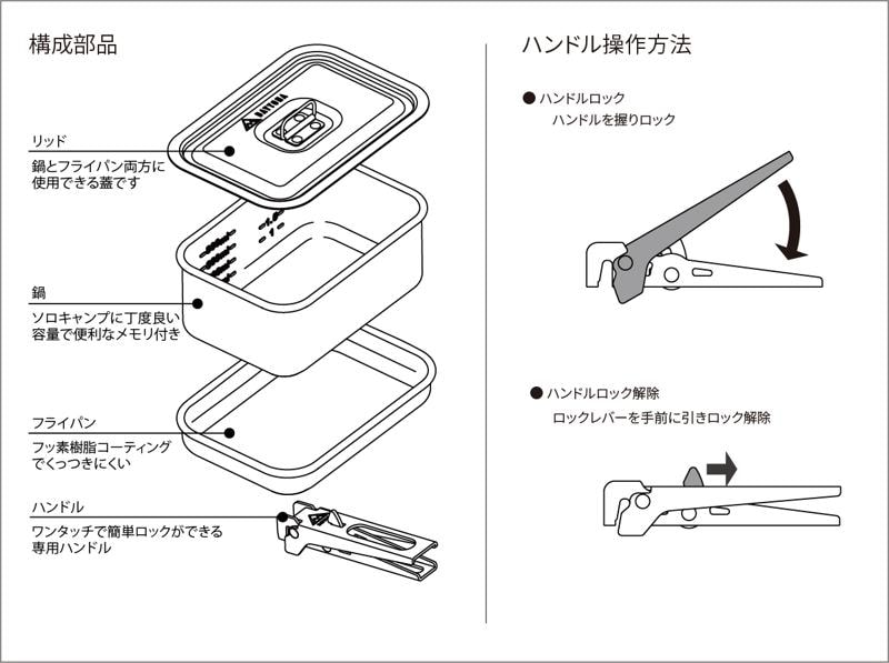 スクエア形状だからパッキングが簡単！ワンタッチ脱着のハンドルが便利なクッカーセットを販売いたします。